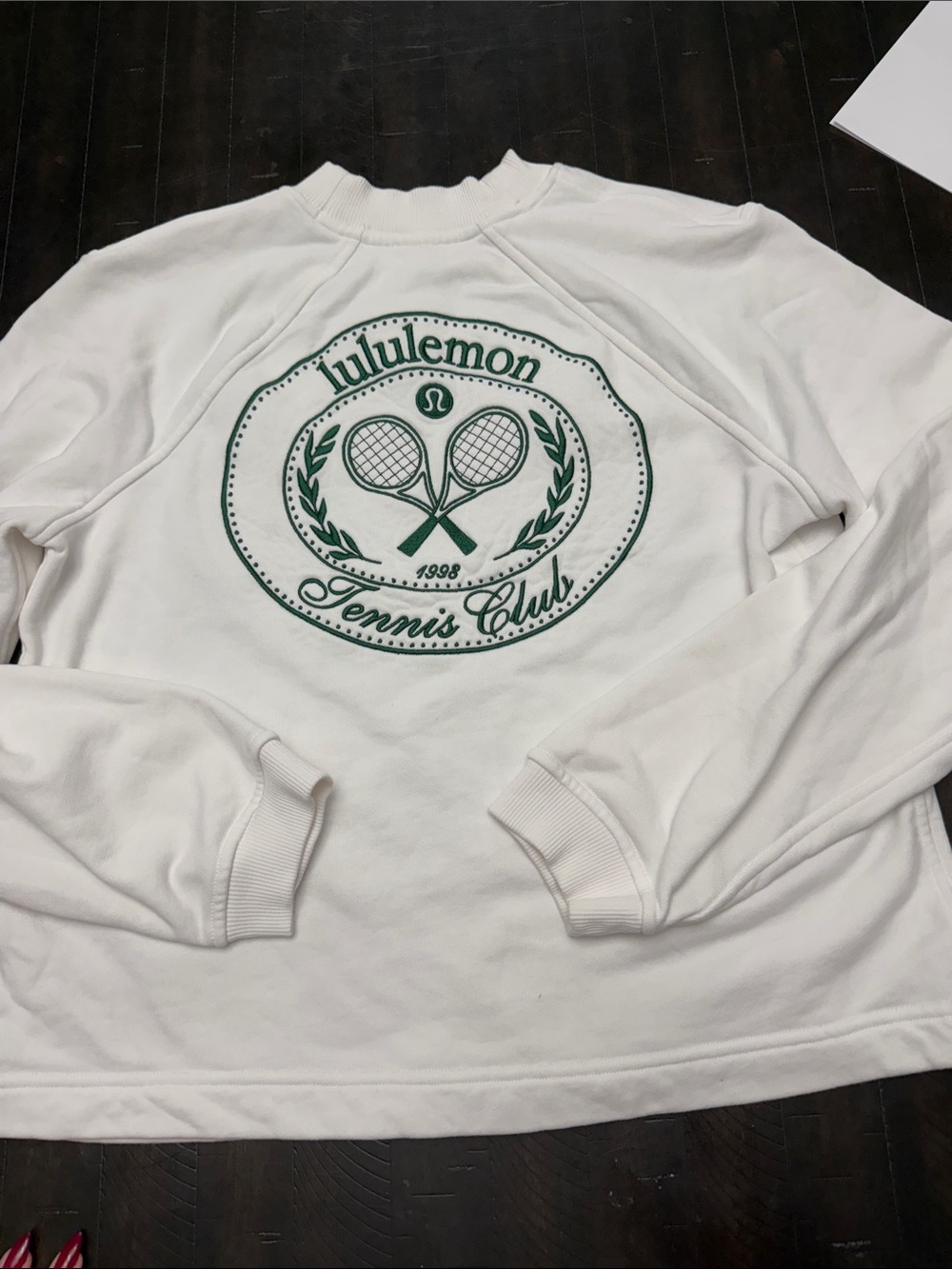 lululemon athletica White Crewneck with Green Tennis Club Emblem